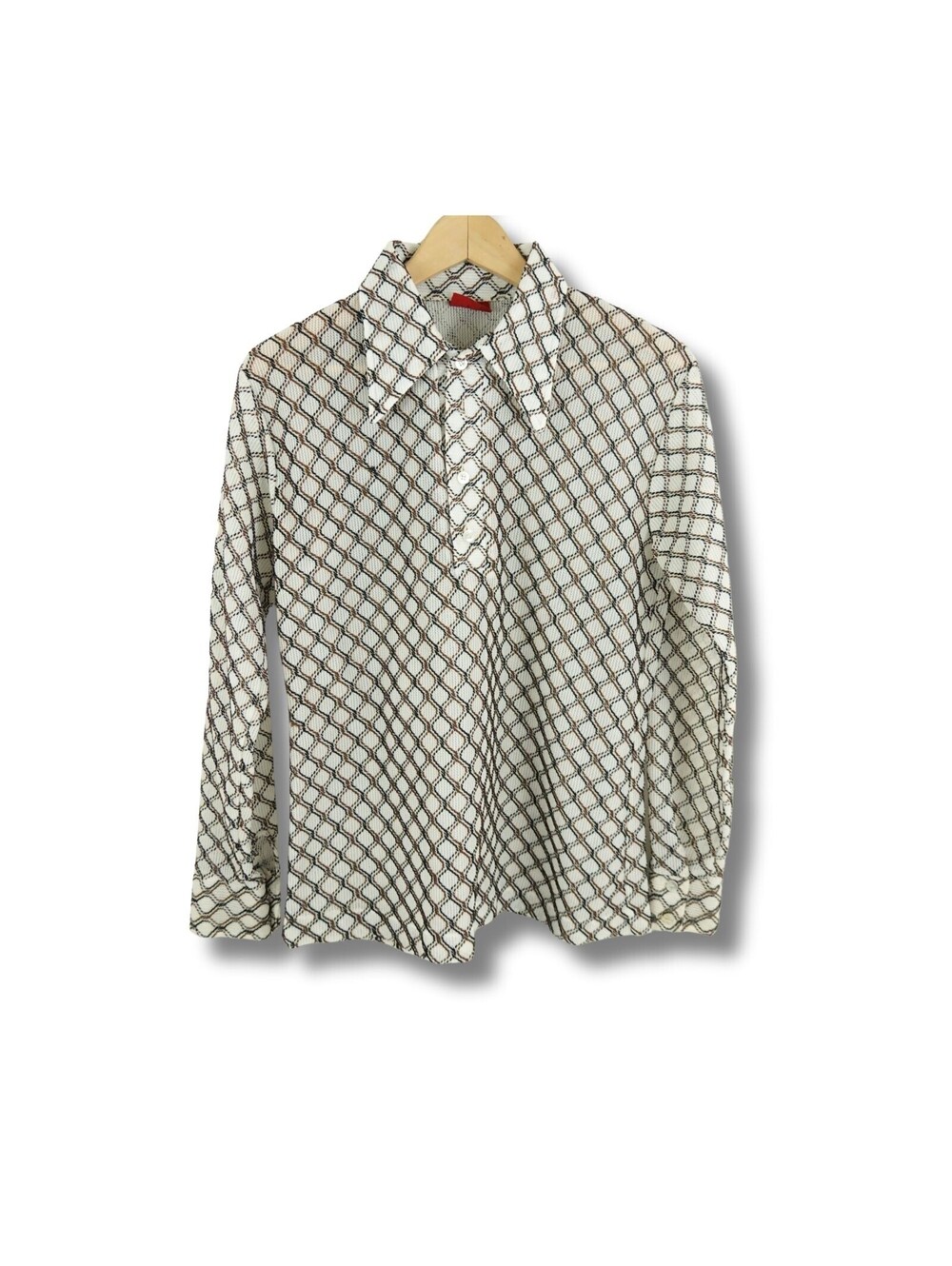 Vintage 70s Kings Road Open Weave Disco Shirt S-M Mesh Knit Geometric Sears USA